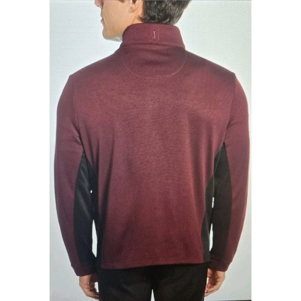 PGA Tour Sweater SMALL Jacquard Burgundy Quarter Zip Pullover Stretch NEW